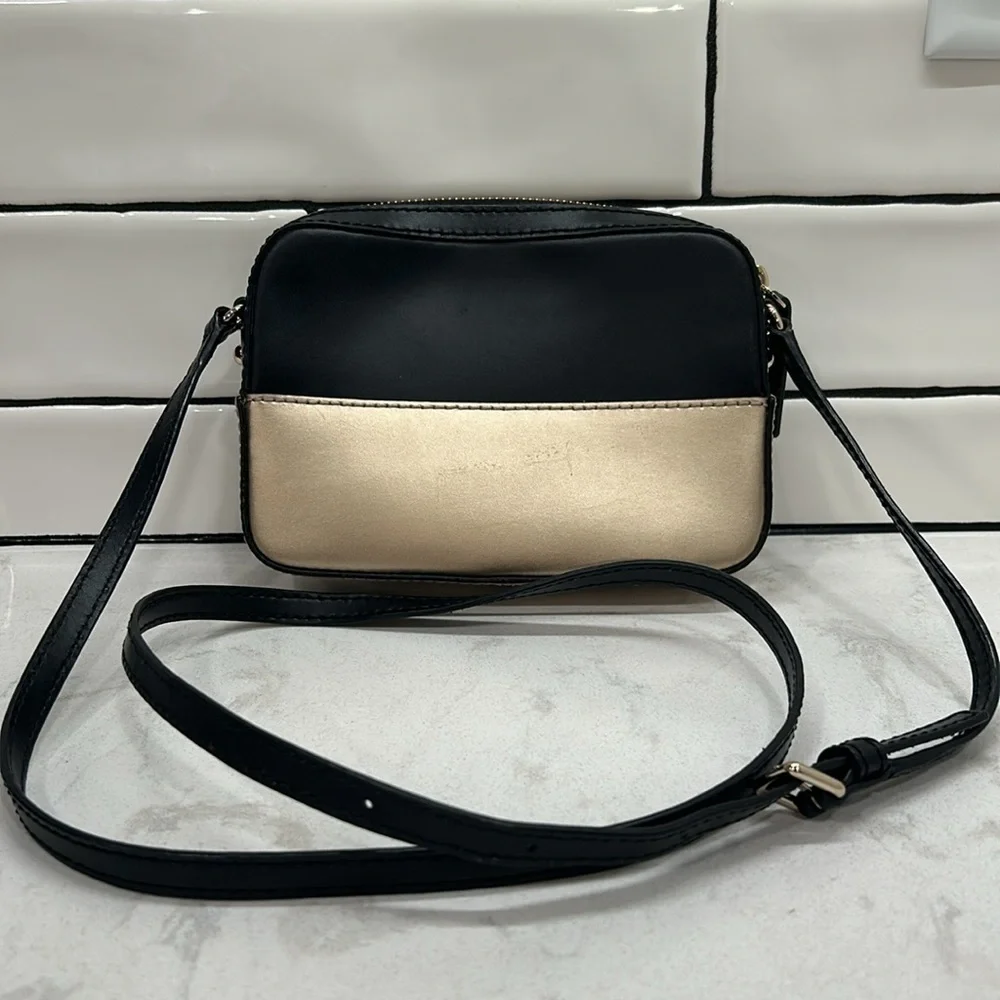 Kate Spade $178 Ivy Street Clover Crossbody Genuine Cowhide Leather Black Gold